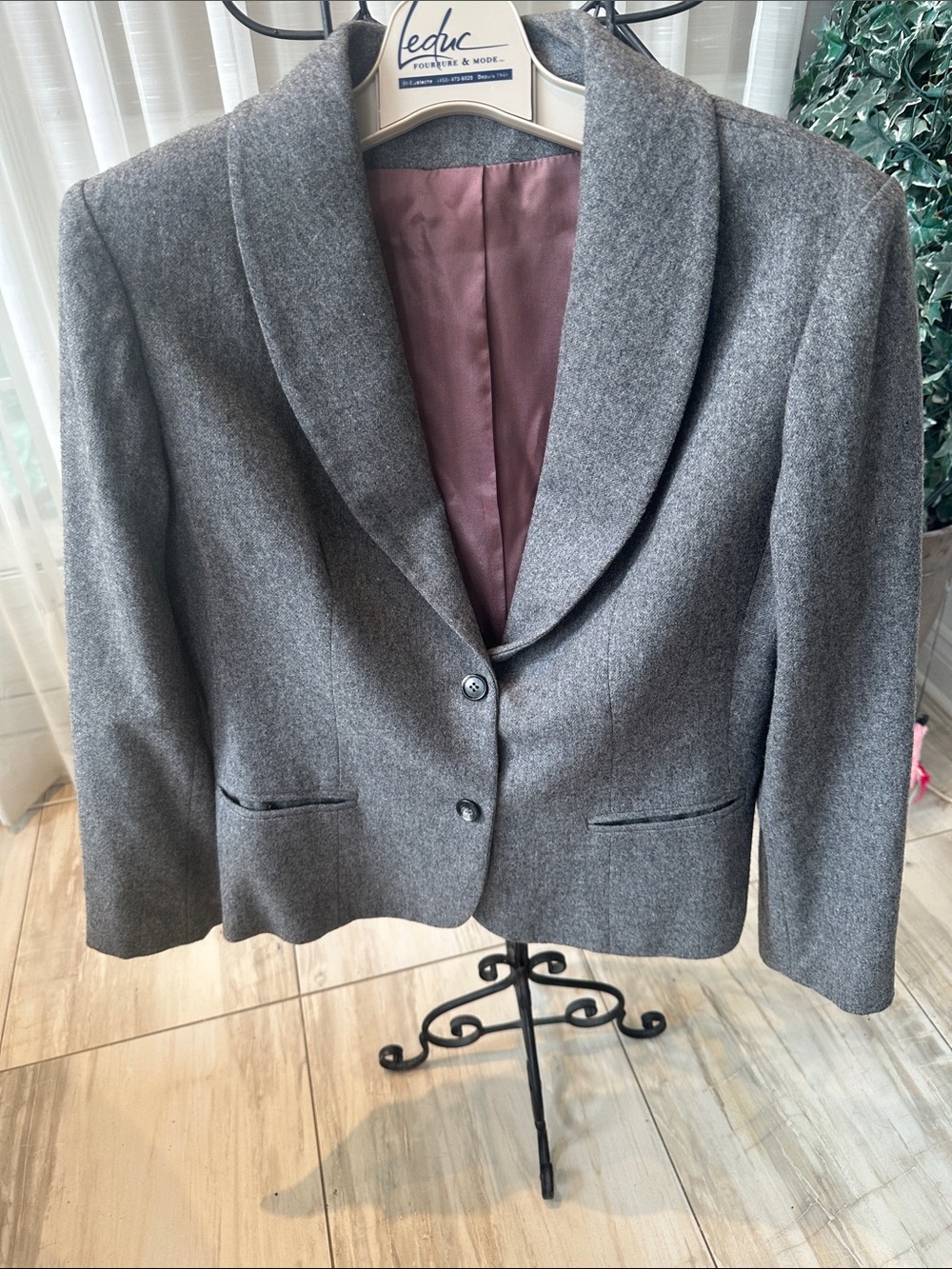 Women's Gray Shawl Collar Blazer with Rose Lining